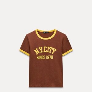 Zara Brown Tee with Yellow Accents